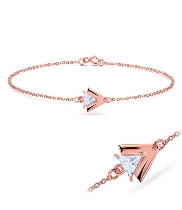 Rose Gold Plated CZ Triangle Silver Bracelet BRS-429-RO-GP